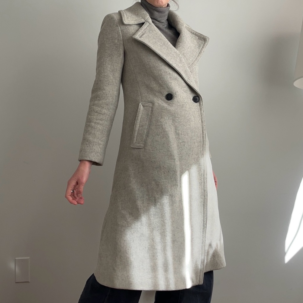 Club Monaco Wool Coat - Light Grey Trench Style - Small